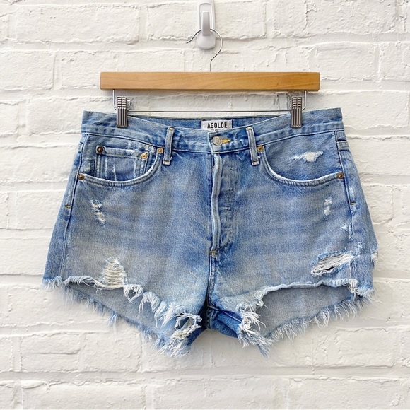AGOLDE || Parker Vintage Cut Off Short in Swapmeet Distressed Denim Blue 29 - Picture 1 of 7